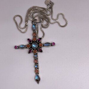 Nicky Butler NB 925 Sterling Silver Amethyst Gemstone Cross Pendant Necklace